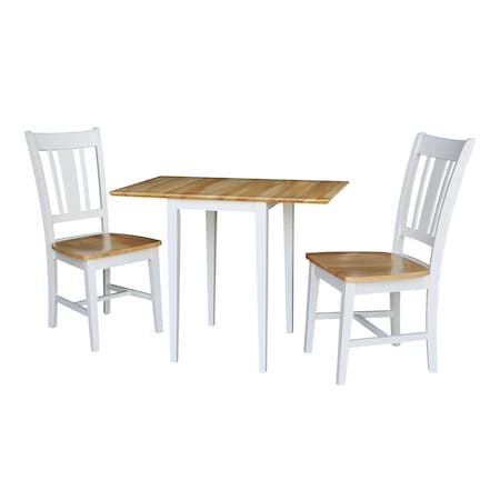 International Concepts Rectangle Small Dual Drop Leaf Table with 2 San Remo Chairs, White/Natural, 20.6 in W, 36 in L K02-2236D-C10-2